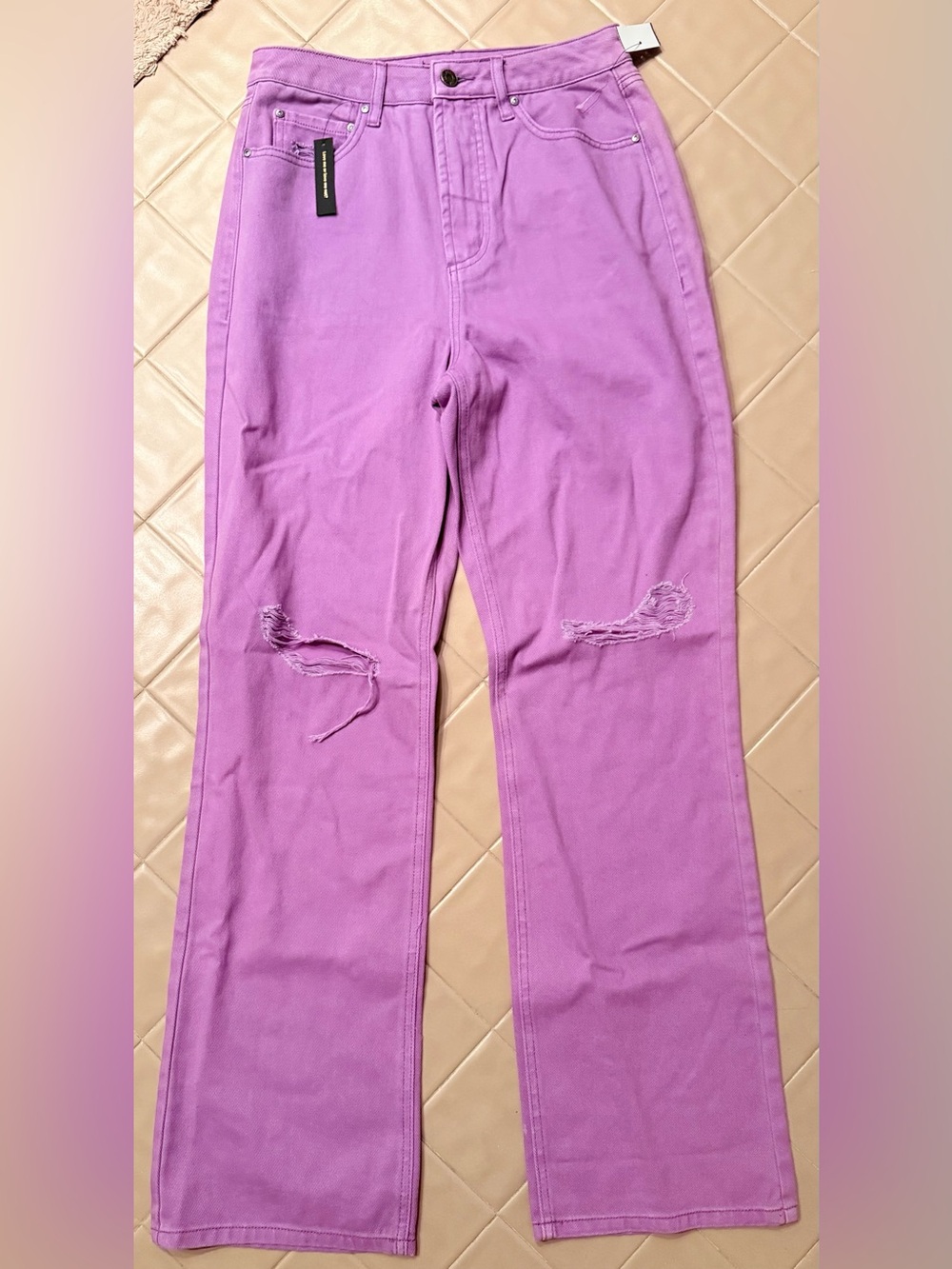 NWT AFRM Oden Jeans Womens 28 Deep Lavender High Rise Wide Leg Distressed Purple